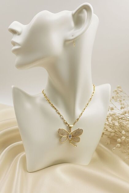 Gold Color Xuping Dragonfly Necklace – Sparkling Wing Design, Elegant and Modern Stylish Model