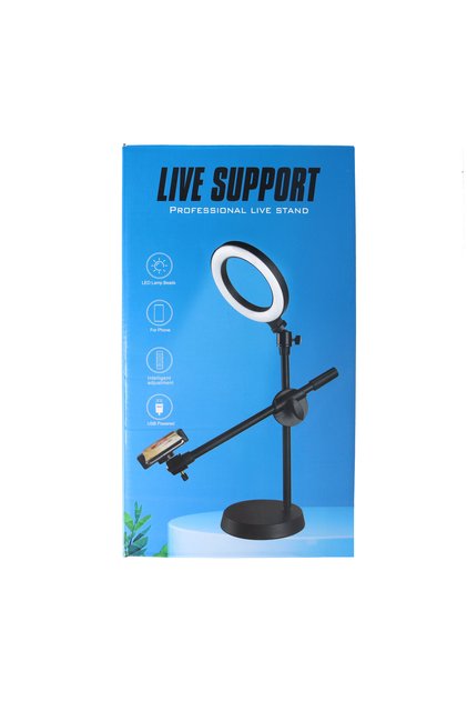 Stand Live Profesional pentru birou cu Ring Light LED 16cm, Braț Reglabil și Suport Telefon
