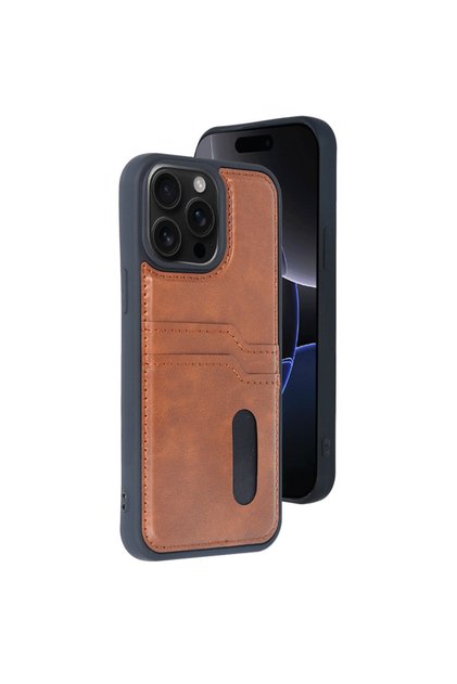 iPhone 15 Pro Max Uyumlu Kılıf Deri Tasarımlı Çift Kartlıklı Kartvizitli Kapak