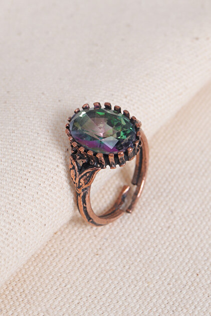 Adjustable Copper Ring with Mystic Topaz Stone