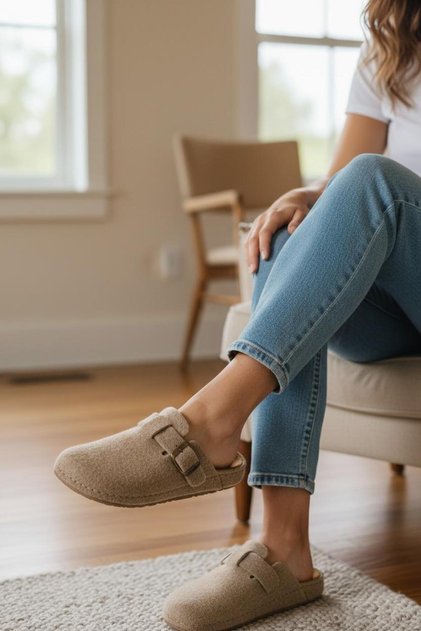 Full Orthopedic Felt Women's Comfortable and Lightweight Stylish Beige House Slippers