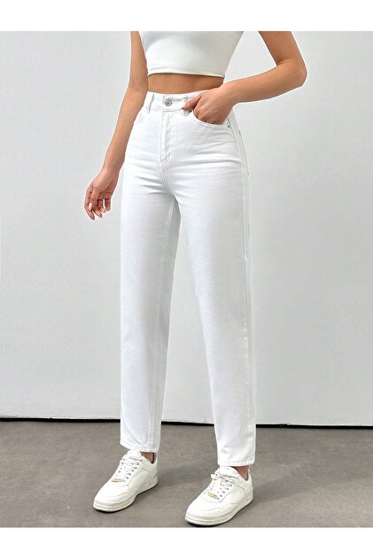 Women's White High Waist Straight Leg Denim Jeans