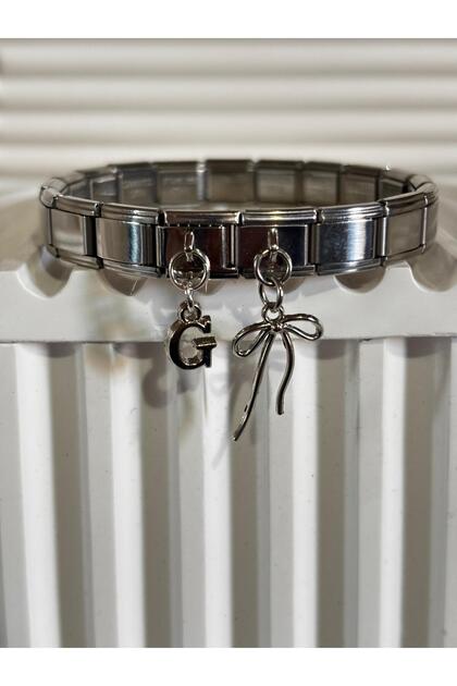 Steel Italian Bracelet with Letter g Ribbon Charm