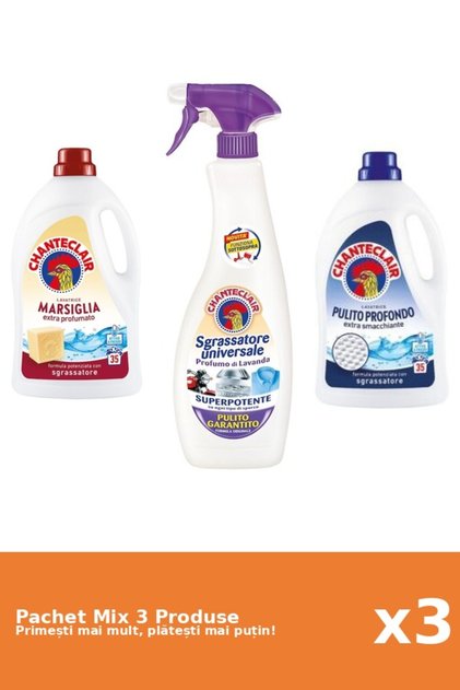 Set 3 Mix Chanteclair: 2 Detergent (Clasic, Marsilia), 1 Degresant (Lavanda)