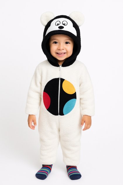 Unisex Baby Welsoft Plush Coat-Jumpsuit with Hooded Zippers