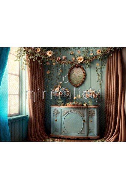 Romantik Çiçekli Konsol Tasarımlı Stüdyo Fon Perdesi 200x150cm Stüdyo Fonu
