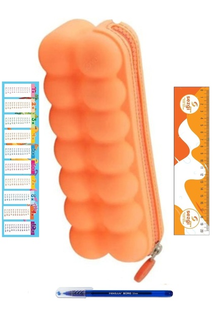 Oshi Silikon Kalemkutusu (Somon Rengi) ve Tükenmez Kalem+Sezgistore Ayraç