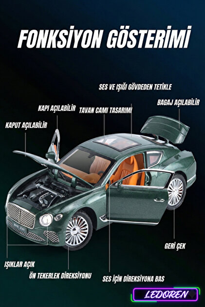 L'eDoren Siyah Renkli Bentley Continental GT 1/24 Diecast