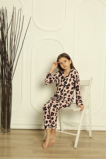 Patterned Single Jersey Fabric Girls' Pajama Set