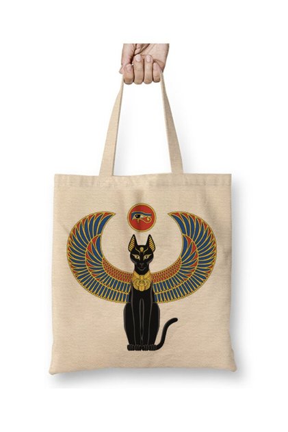 Ancient Egypt Ancient Egyptian Cat Cat 02 White Cloth Bag Long Handle Shopping Bag Beach Bag