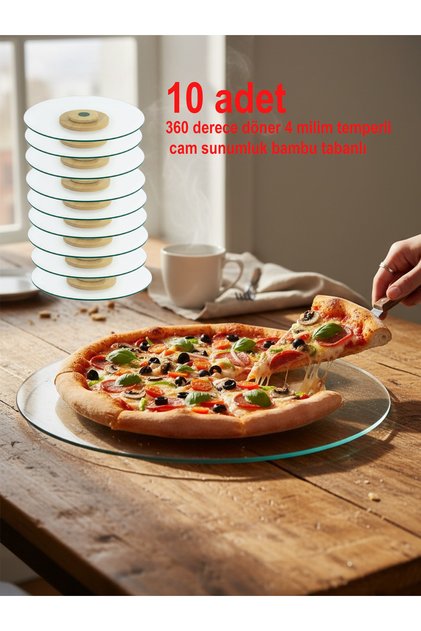 10 lu 360 derece döner cam sunumluk 28 cm - tepmerli cam