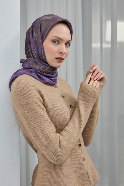 Viscose Velora Scarf, Purple Patterned, Soft Textured, Good Posture, 90X90