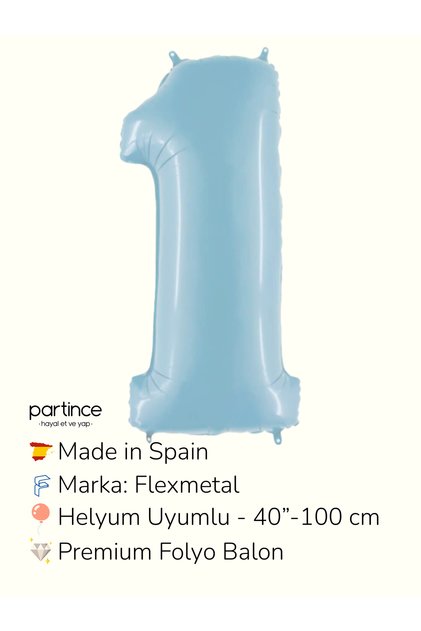 40″ 100 cm Pastel Mavi Rakam 1 Folyo Balon