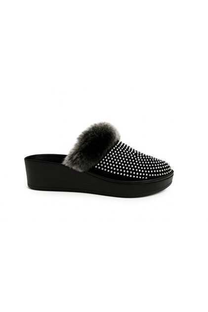 Women's Furry Faux Leather Winter House Slippers