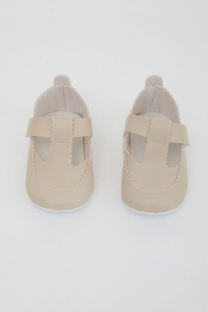 Baby Girl Booties Shoes with Velcro, Size 18-19, Beige