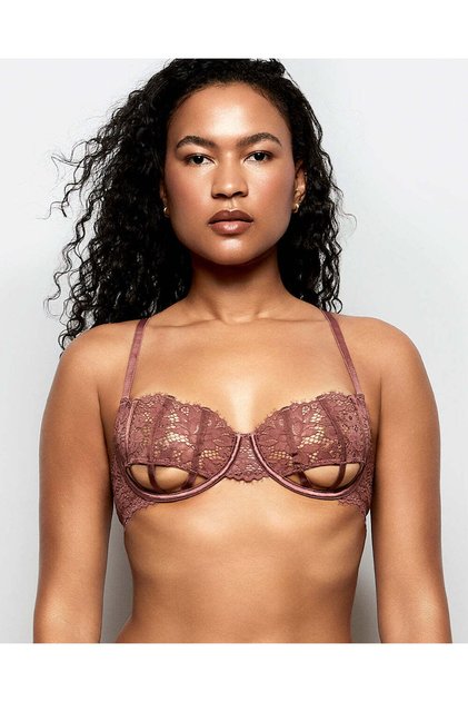 Unlined Lace Bra with Cut-Outs in Dusty Cedar