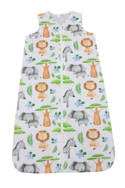 Sac de dormit, neumplut, bumbac cu două straturi, Zebră și Elefant, multicolor