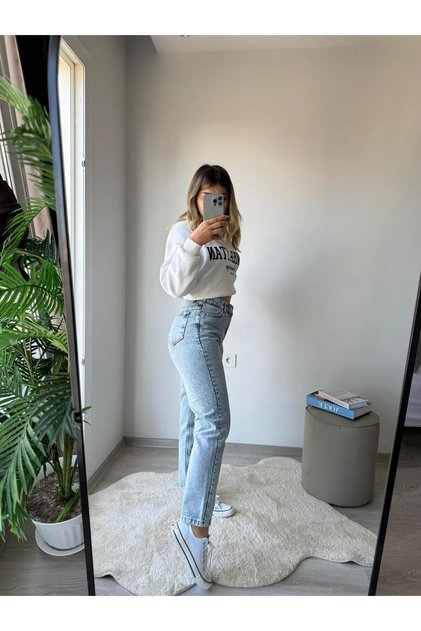 Çnr Ice Blue Snow Wash Mom Relaxed Fit Stretch Fabric Jean -2