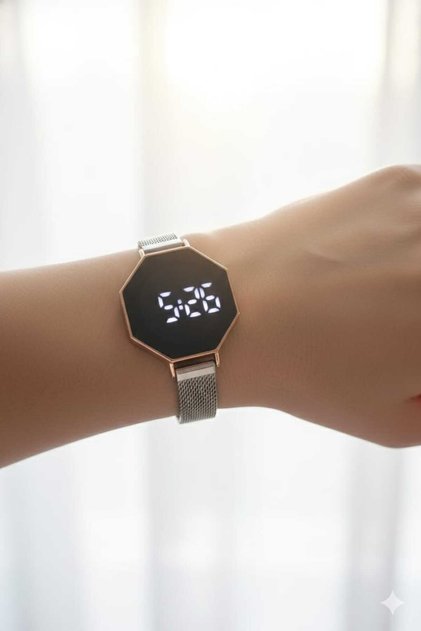 Touch Dokunmatik Mıknatıslı Hasır Altıgen Dijital Kadın Kol Saati