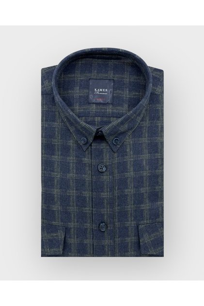 Slim Fit Winter Long Sleeve Double Pocket Flap Button Collar Plaid Shirt 2416Y