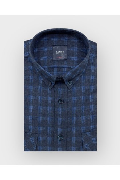Slim Fit Winter Long Sleeve Double Pocket Flap Buttoned Collar Plaid Shirt 2416m
