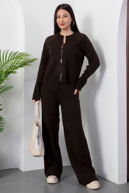 Double Zipper Pants Cardigan Knitwear Set L66004