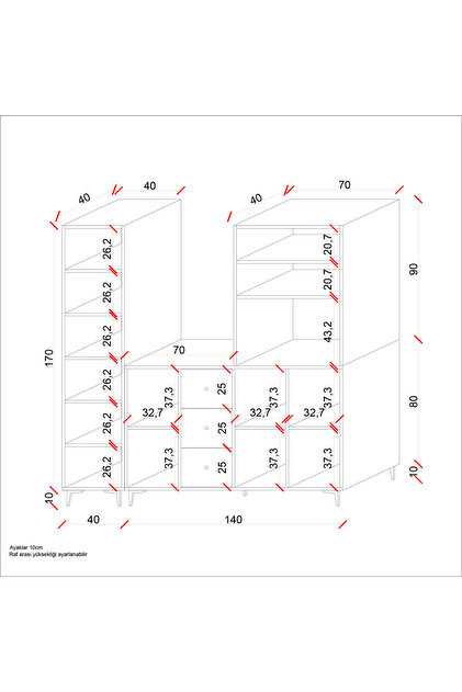 Ases Mobilya Elz886 Çok Amaçlı Kahve Köşesi Bol Çekmeceli ve 8