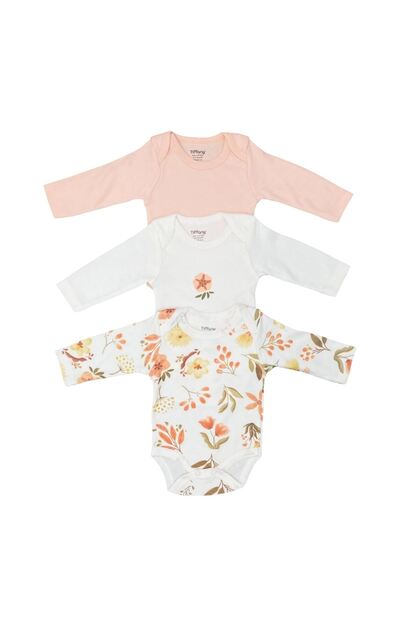 Baby Kız Bebek Flower Garden 3'lü Uzun Kollu Badi Set Ekru 15011