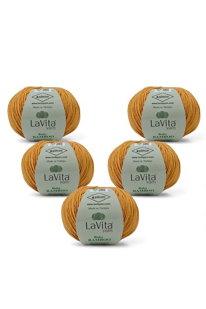 Baby Bamboo Hand Knitting Yarn 50% Bamboo 50% Acrylic 250Gr 5 Pcs (2034 Mustard)