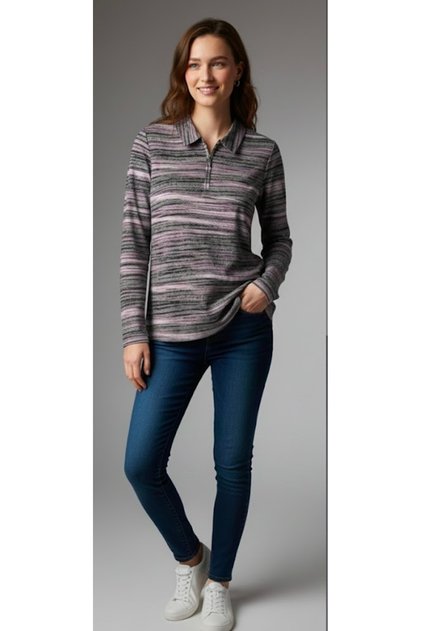 Shirt Collar Zippered Patterned Blouse