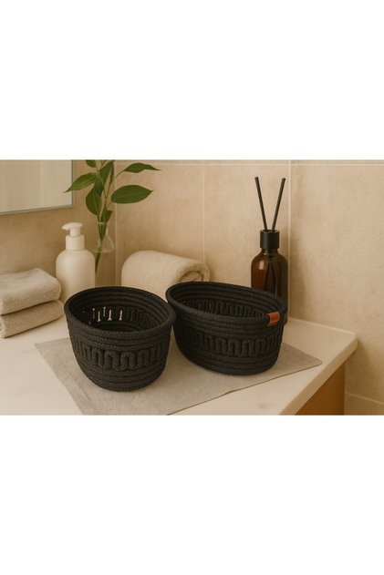 Jute Straw Patterned 2-Piece Oval Basket Organizer Bathroom Storage Basket Bread Dowry Basket