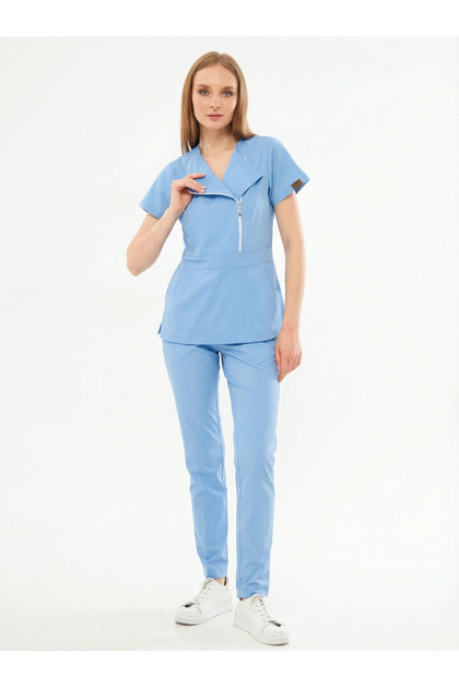 K I E V | Baby Blue Luxury Stretch Fabric Nurse Uniform