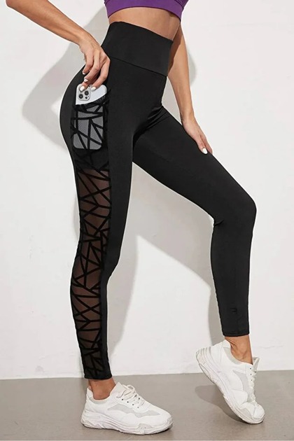 talie înaltă Leggings sport elastici material elastic cu buzunare cu detalii din tul