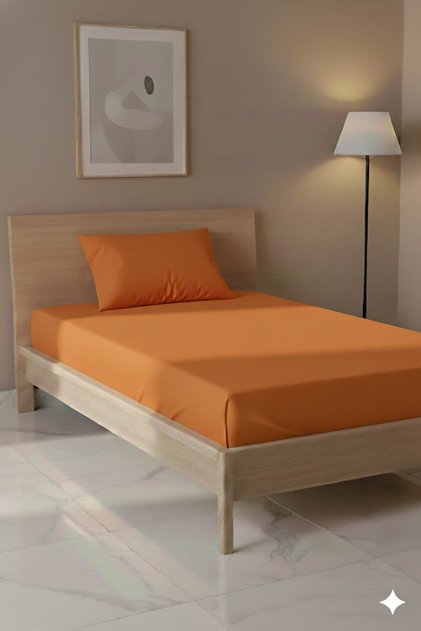 100% Cotton Ranforce Premium Single Bed Sheet Set - Orange
