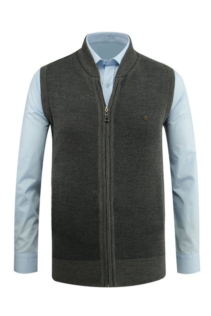 Men's Knitwear Dark Gray Vest with Zipper Pockets Steel Knitwear Classic Fit - 5015J
