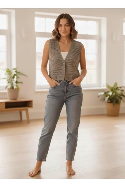 Women's Cotton Lace-Like Knit Detailed Short Vest
