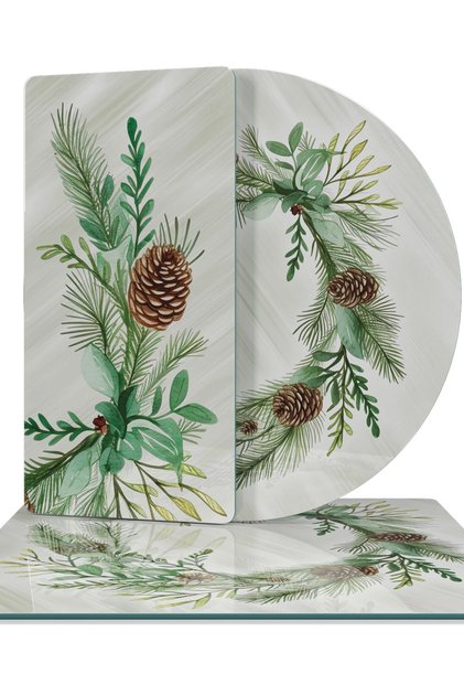 Glass Presentation Serving Plate Set of 3 Mixed Set Christmas New Year Wreath Patterned