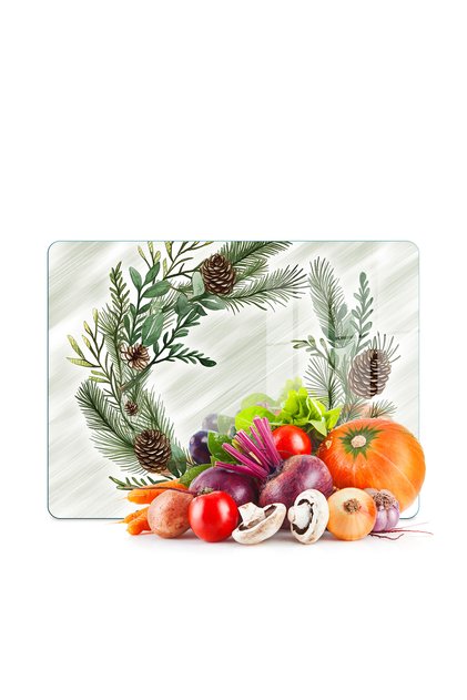Glass Cutting Board and Serving Bowl Christmas New Year Wreath Patterned 30 X 40 cm