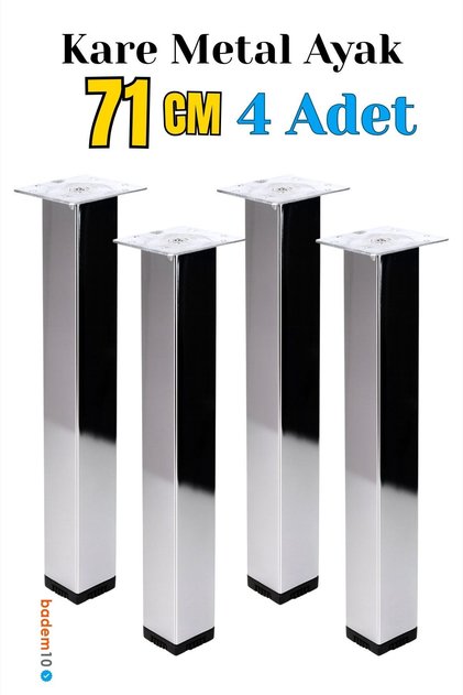 Kare Tablalı 4 ADET Krom Gümüş 71 cm Metal Sehpa Masa Ayağı Dayanıklı Mobilya Destek Ayakları Ayak