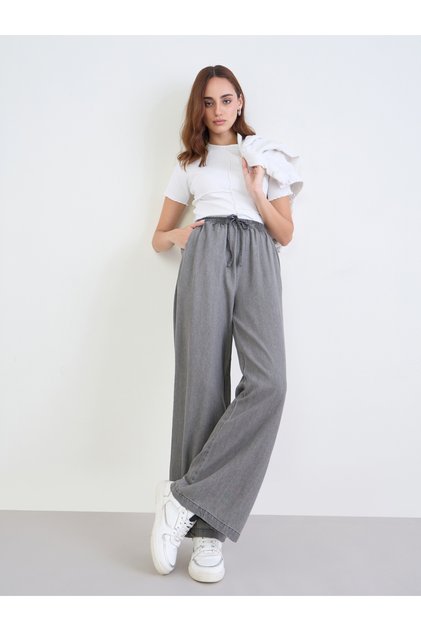 Women Grey Wide Leg Trousers