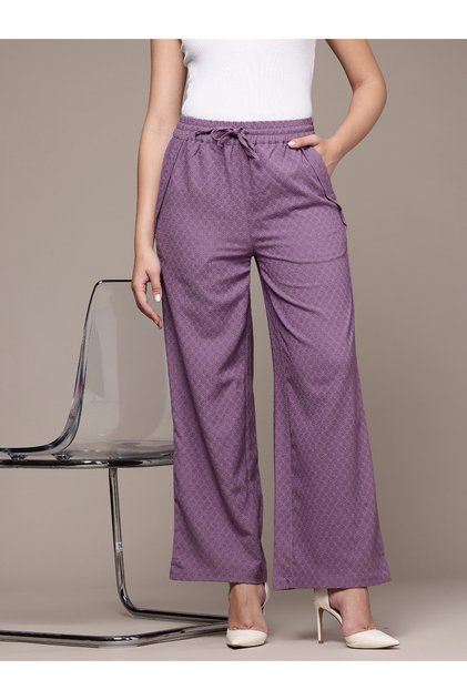 Purple Textured Wide Leg Trousers