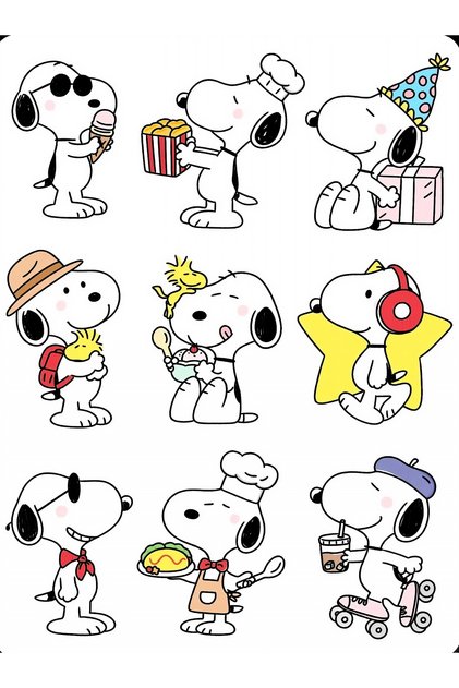 Snoopy Sticker Seti – 22×30 cm | Sevimli Karakter Çizimleri | Su Geçirmez Vinil Sticker