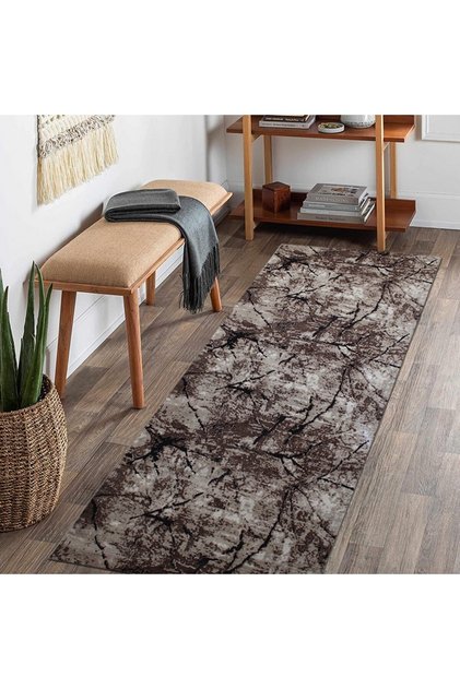 Covor Antiderapant Alara, Maro cu Negru, Poliester, 80 x 300 cm