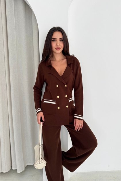 Double Breasted Collar Pocketed Knitwear Bottom Top Set Aw25Au0002