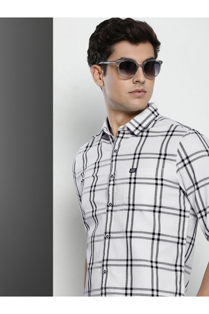 Men White Grid Checked Casual Shirt