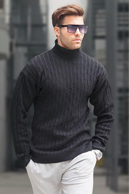 Madmext Black Turtleneck Patterned Men's Sweater 6835- Trendyol