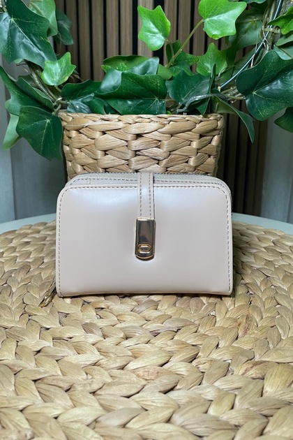 Women's Beige Wallet - Card Holder Detail, Gold Accessories - Fibag