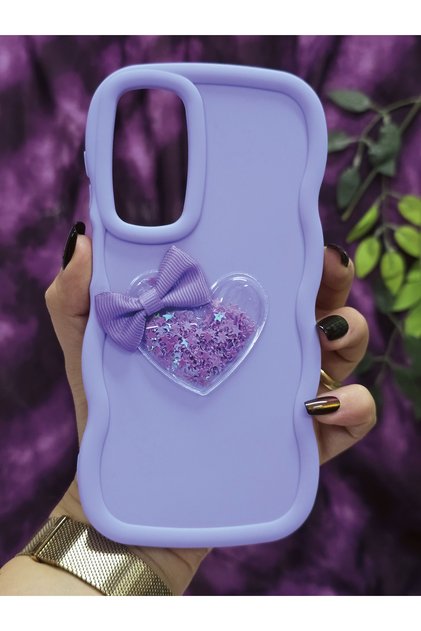 Samsung Galaxy A16 Compatible Heart and Ribbon Star Glitter Lilac Phone Case