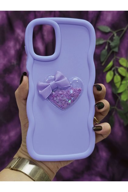 Samsung Galaxy A06 Compatible Heart and Ribbon Star Glitter Lilac Phone Case