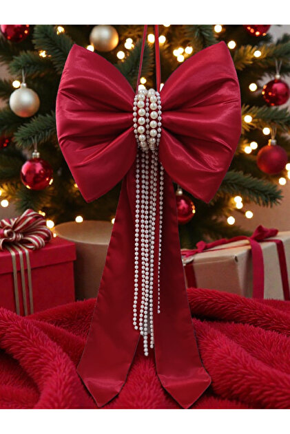 Pearl Decoration Satin Large Christmas Tree Bow